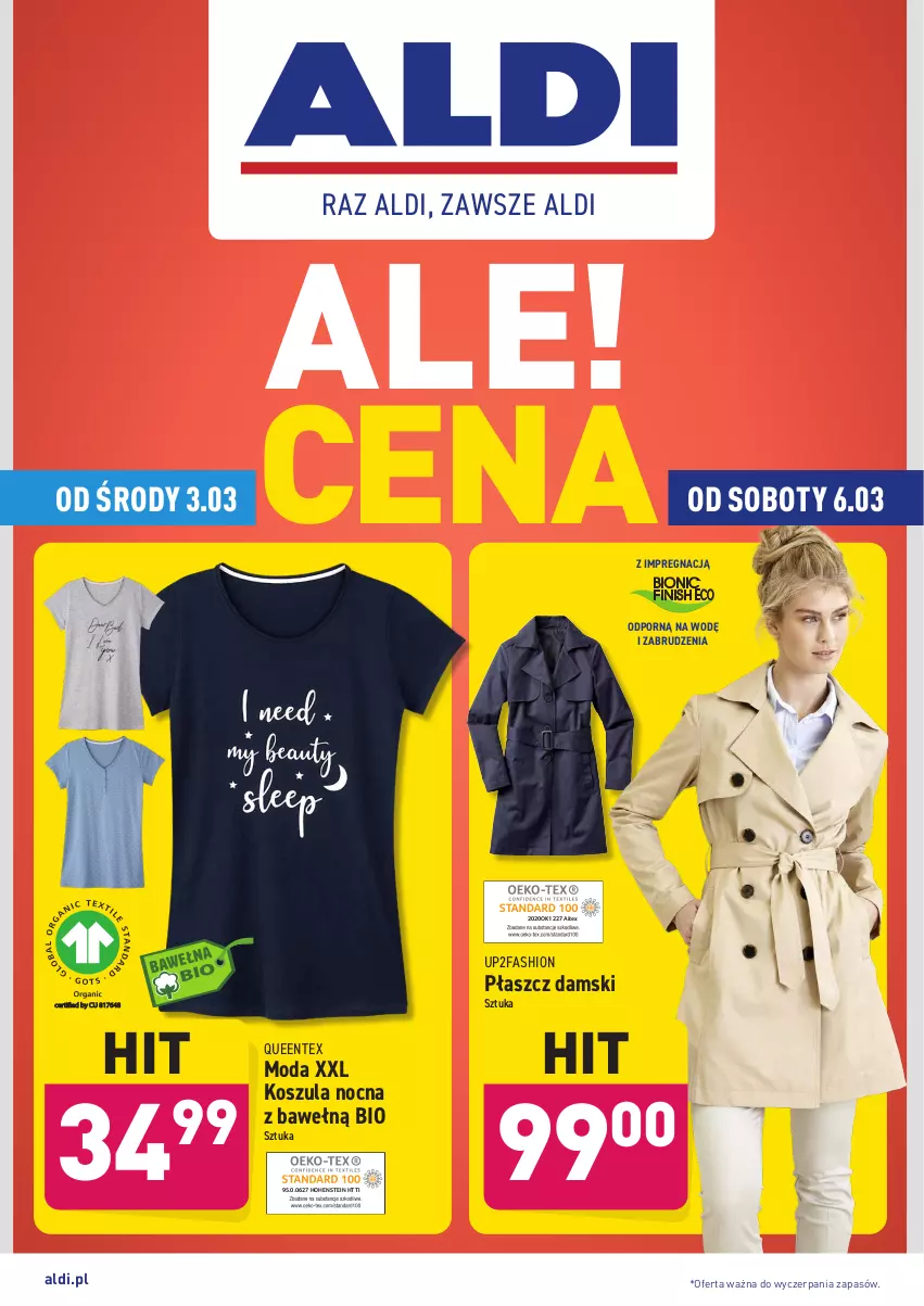 Gazetka promocyjna Aldi - Od Środy i Soboty - ważna 03.03 do 06.03.2021 - strona 1 - produkty: Fa, Kosz, Koszula, Koszula nocna, Moda, Płaszcz, Por, Queentex