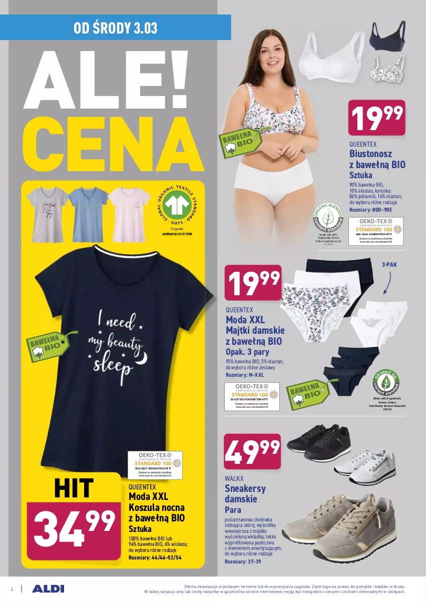 Gazetka promocyjna Aldi - Od Środy i Soboty - ważna 03.03 do 06.03.2021 - strona 4 - produkty: Biustonosz, Kosz, Koszula, Koszula nocna, Majtki, Moda, Queentex, Sneakersy, Wełna