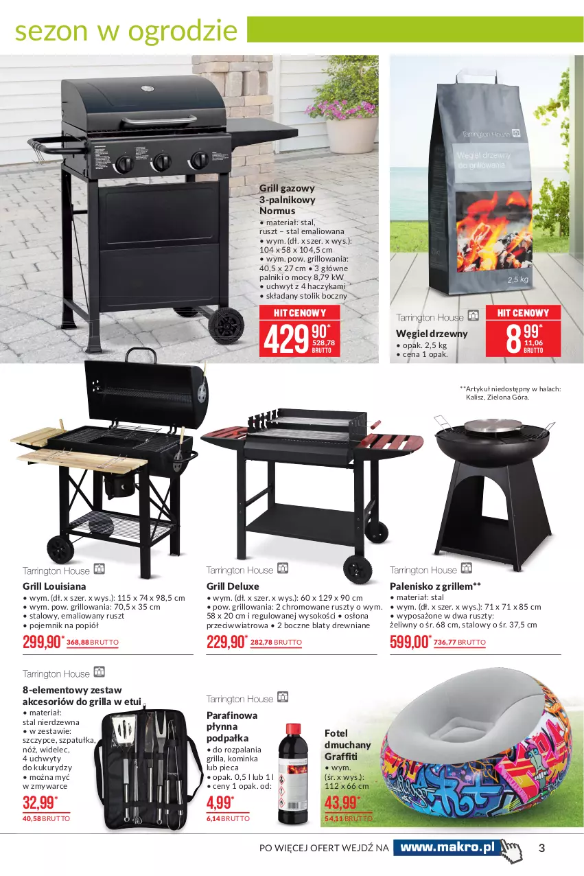 Gazetka promocyjna Makro - [Oferta promocyjna] Artykuły przemysłowe - ważna 06.04 do 19.04.2021 - strona 3 - produkty: Fotel, Gra, Grill, Grill gazowy, Haczyk, Inka, Mus, Palenisko, Piec, Pojemnik, Sok, Stolik, Szczypce, Szpatułka, Uchwyty, Węgiel drzewny, Widelec