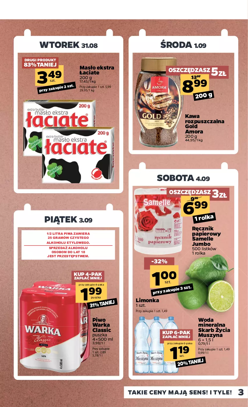 Gazetka promocyjna Netto - Gazetka spożywcza - ważna 30.08 do 04.09.2021 - strona 3 - produkty: Gra, Kawa, Kawa rozpuszczalna, Limonka, Masło, Mus, Papier, Piwa, Piwo, Ręcznik, Szyna, Warka, Woda, Woda mineralna