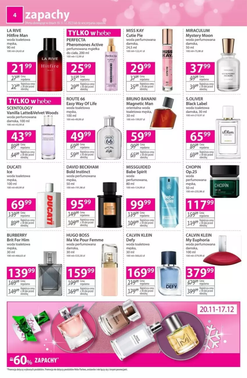 Gazetka promocyjna Hebe - ważna 14.12 do 31.12.2023 - strona 15 - produkty: Brit, Bruno Banani, Burberry, Calvin Klein, David Beckham, Ducati, Hugo Boss, Inka, La Rive, Lack, Perfecta, Perfum, S.Oliver, Velvet, Woda, Woda perfumowana, Woda toaletowa