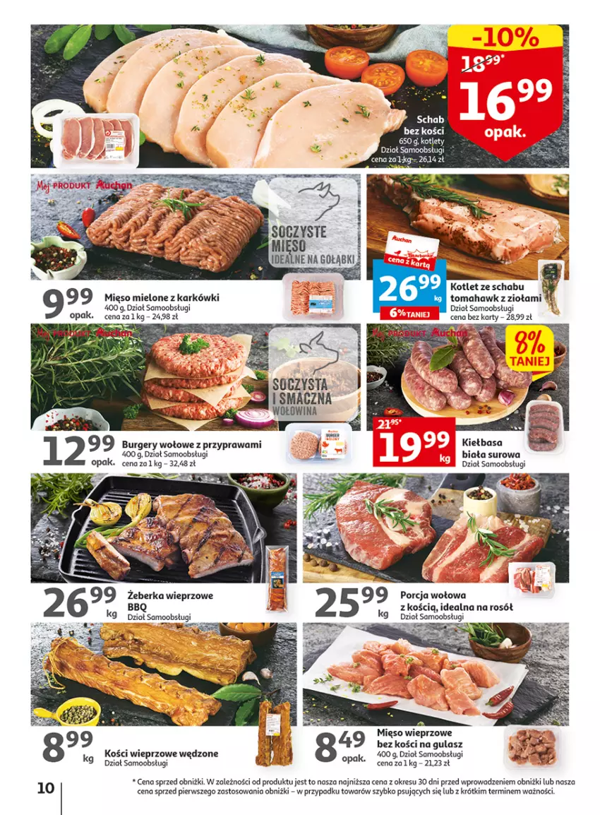 Gazetka promocyjna Auchan - Gazetka Wielkie majowe odkrycia cenowe część #3 Hipermarket Auchan - ważna 11.05 do 17.05.2023 - strona 10 - produkty: Burger, Kości wieprzowe, Kotlet, Mięso, Mięso mielone, Mięso wieprzowe, O nas, Por, Rosół, Schab bez kości, Wołowina