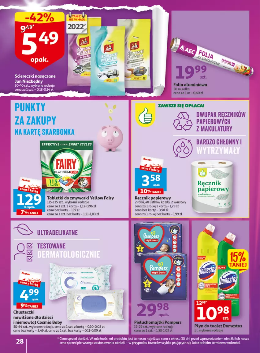 Gazetka promocyjna Auchan - Gazetka Wielkie majowe odkrycia cenowe część #3 Hipermarket Auchan - ważna 11.05 do 17.05.2023 - strona 28 - produkty: Chusteczki, Domestos, Dzieci, Fa, Fairy, Jan Niezbędny, O nas, Papier, Ręcznik, Rolki, Tablet, Tabletki do zmywarki, Zmywarki