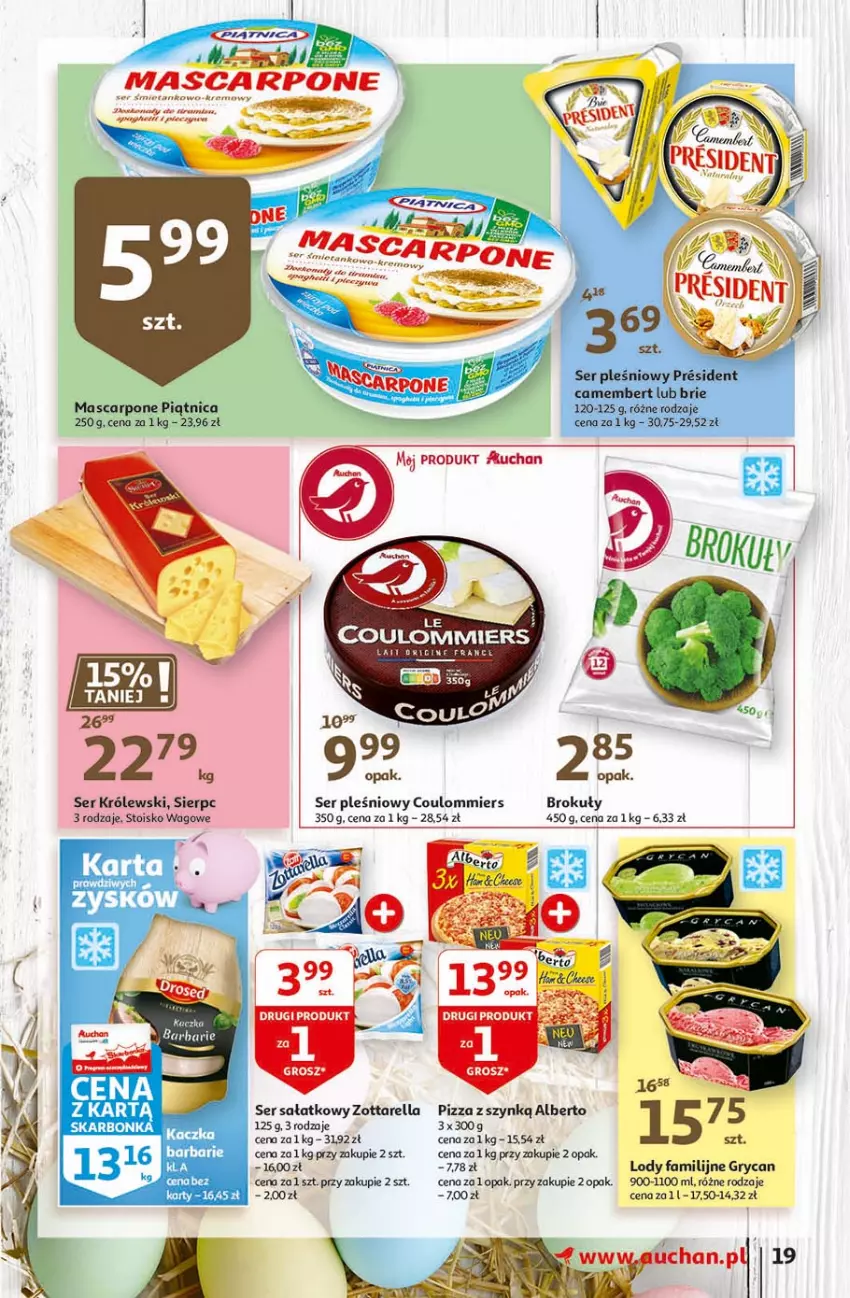 Gazetka promocyjna Auchan - Święta tuż tuż Hipermarkety - ważna 25.03 do 03.04.2021 - strona 19 - produkty: Brokuły, Fa, Gry, Królewski, Lody, Pizza, Sałat, Ser, Ser pleśniowy, Wódka, Zott, Zottarella