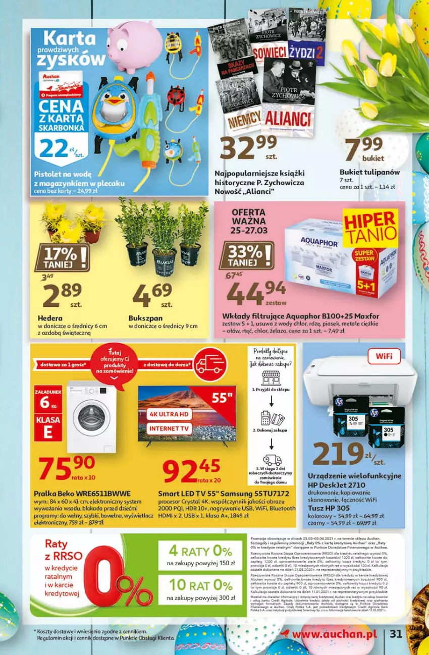 Gazetka promocyjna Auchan - Święta tuż tuż Hipermarkety - ważna 25.03 do 03.04.2021 - strona 31 - produkty: Aquaphor, Beko, Bukiet, Gra, Gry, HP, Kosz, LED TV, Obraz, Pralka, Procesor, Samsung, Tulipan, Tusz, Urządzenie wielofunkcyjne