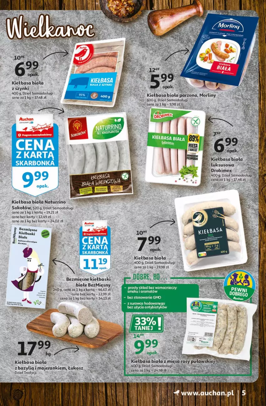 Gazetka promocyjna Auchan - Święta tuż tuż Hipermarkety - ważna 25.03 do 03.04.2021 - strona 5 - produkty: Bazyl, Fa, Kiełbasa, Kiełbasa biała, Kosz, Morliny, Sok, Sokołów