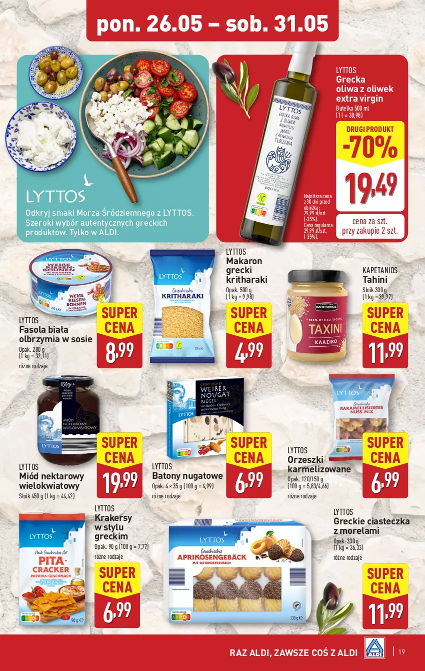 Gazetka promocyjna Aldi - Pełna oferta - ważna 26.05 do 31.05.2025 - strona 19 - produkty: Baton, Fa, Fasola, Gin, Krakersy, Makaron, Miód, Morela, Nektar, Oliwa z oliwek, Orzeszki, Sos