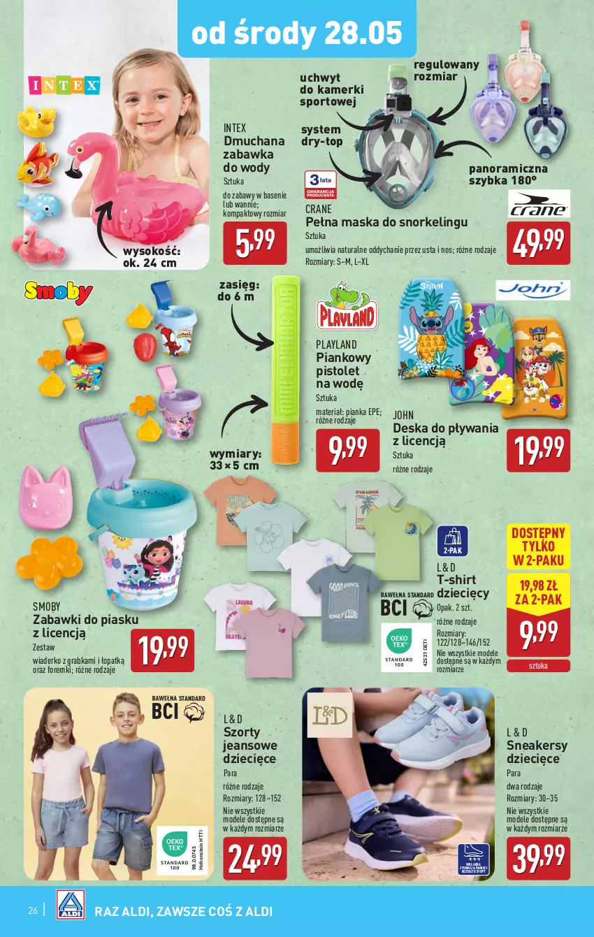 Gazetka promocyjna Aldi - Pełna oferta - ważna 26.05 do 31.05.2025 - strona 26 - produkty: Dzieci, Foremki, Gra, Maska, Pistolet, Por, Sneakersy, Sok, Sport, Szorty, T-shirt, Top, Zabawka