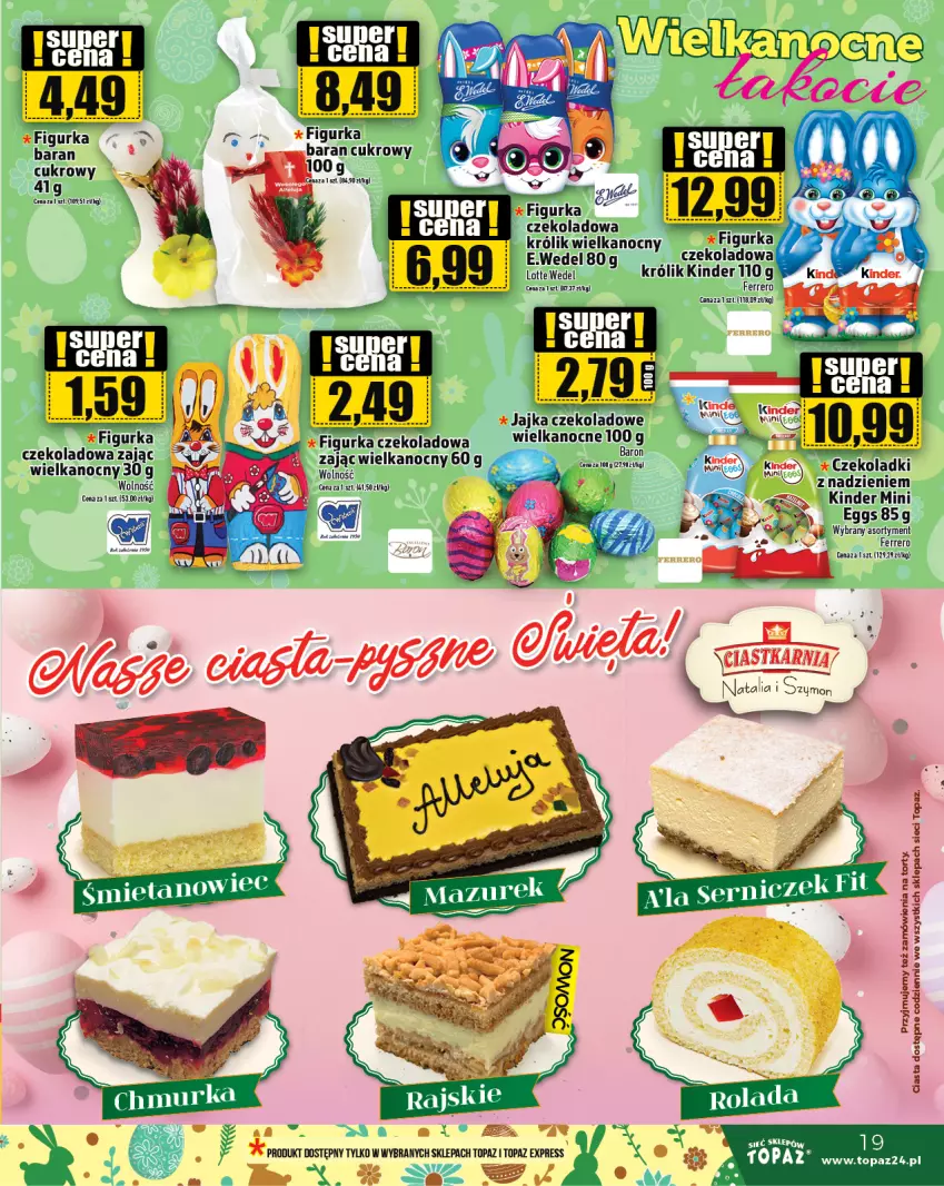 Gazetka promocyjna Topaz - Gazetka - ważna 21.03 do 27.03.2024 - strona 19 - produkty: Ciastka, Ferrero, Kinder, Królik, Top