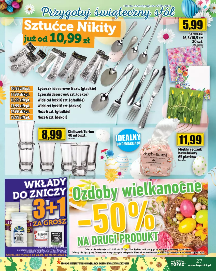 Gazetka promocyjna Topaz - Gazetka - ważna 21.03 do 27.03.2024 - strona 27 - produkty: Deser, Kieliszek, Noż, Ręcznik, Ser, Top