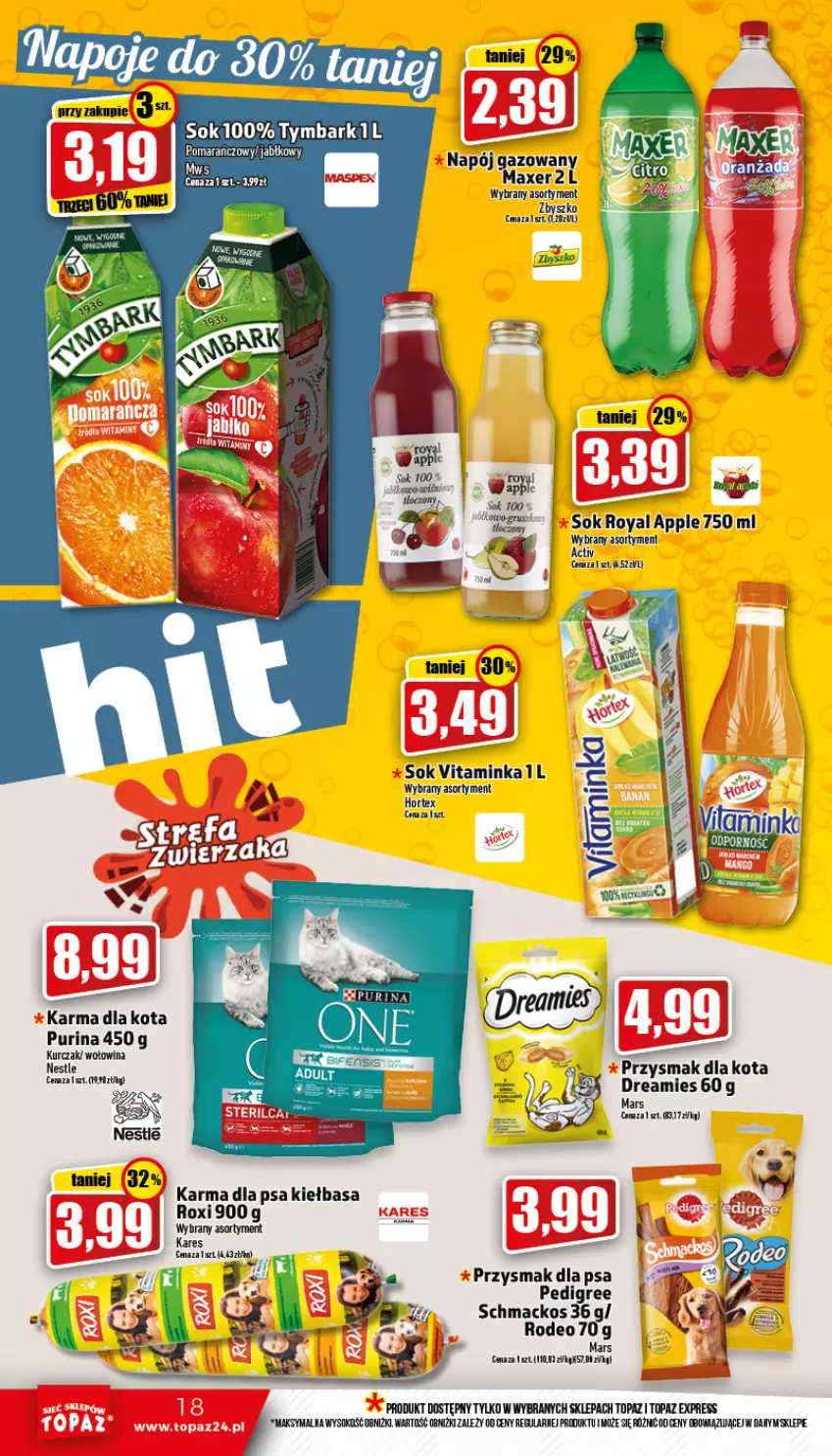 Gazetka promocyjna Topaz - Gazetka - ważna 17.11 do 23.11.2022 - strona 18 - produkty: Inka, Kiełbasa, Kurczak, Mars, Pedigree, Pur, Purina, Sok, Top, Tymbark, Wołowina