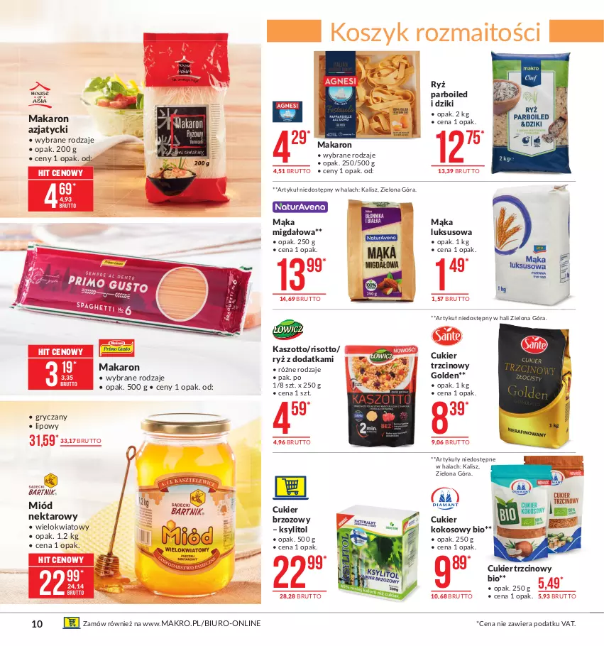 Gazetka promocyjna Makro - [Oferta promocyjna] Artykuły spożywcze - ważna 07.01 do 25.01.2021 - strona 10 - produkty: Biuro, Cukier, Cukier trzcinowy, Gry, Kokos, Kosz, Ksylitol, Mąka, Mąka luksusowa, Makaron, Miód, Nektar, Ryż, Ryż parboiled, Zott