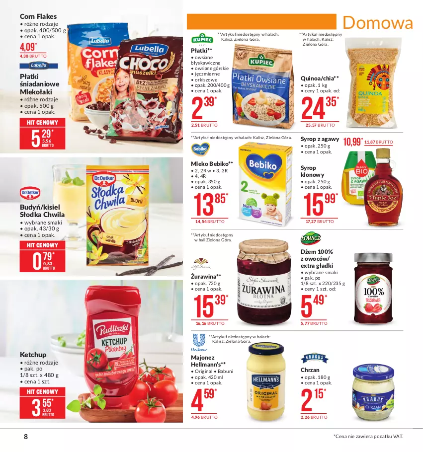 Gazetka promocyjna Makro - [Oferta promocyjna] Artykuły spożywcze - ważna 07.01 do 25.01.2021 - strona 8 - produkty: Babuni, Bebiko, Budyń, Chia, Chrzan, Corn flakes, Danio, Dżem, Gin, Ketchup, Kisiel, Majonez, Mleko, Quinoa, Słodka Chwila, Syrop