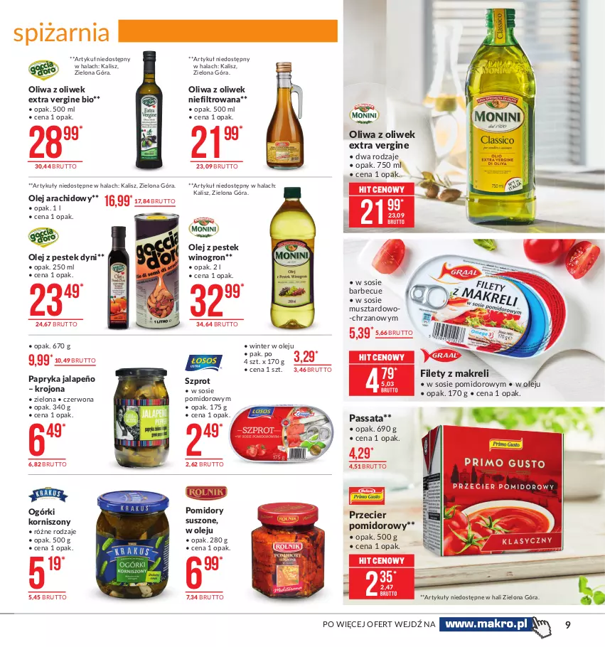 Gazetka promocyjna Makro - [Oferta promocyjna] Artykuły spożywcze - ważna 07.01 do 25.01.2021 - strona 9 - produkty: Chrzan, Gin, Korniszony, Mus, Olej, Oliwa z oliwek, Papryka, Papryka jalapeño, Pomidory, Sos, Stek, Szprot, Wino