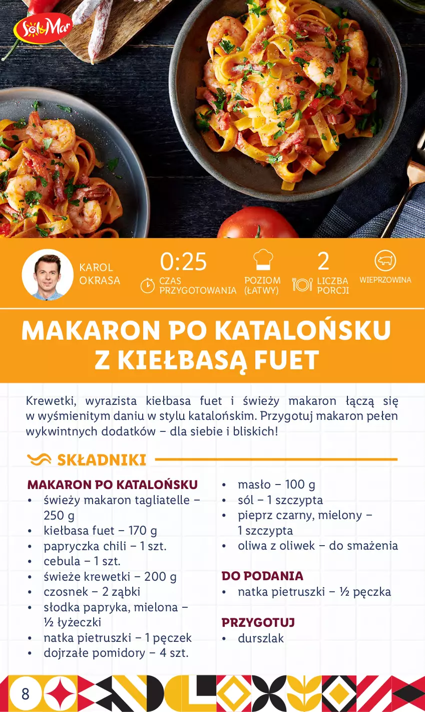 Gazetka promocyjna Lidl - KATALOG DELUXE - ważna 31.10 do 30.11.2022 - strona 8 - produkty: Cebula, Czosnek, Durszlak, Kiełbasa, Krewetki, Makaron, Masło, Natka pietruszki, Oliwa z oliwek, Papryka, Pieprz, Pomidory, Por, Sól, Tagliatelle, Wieprzowina