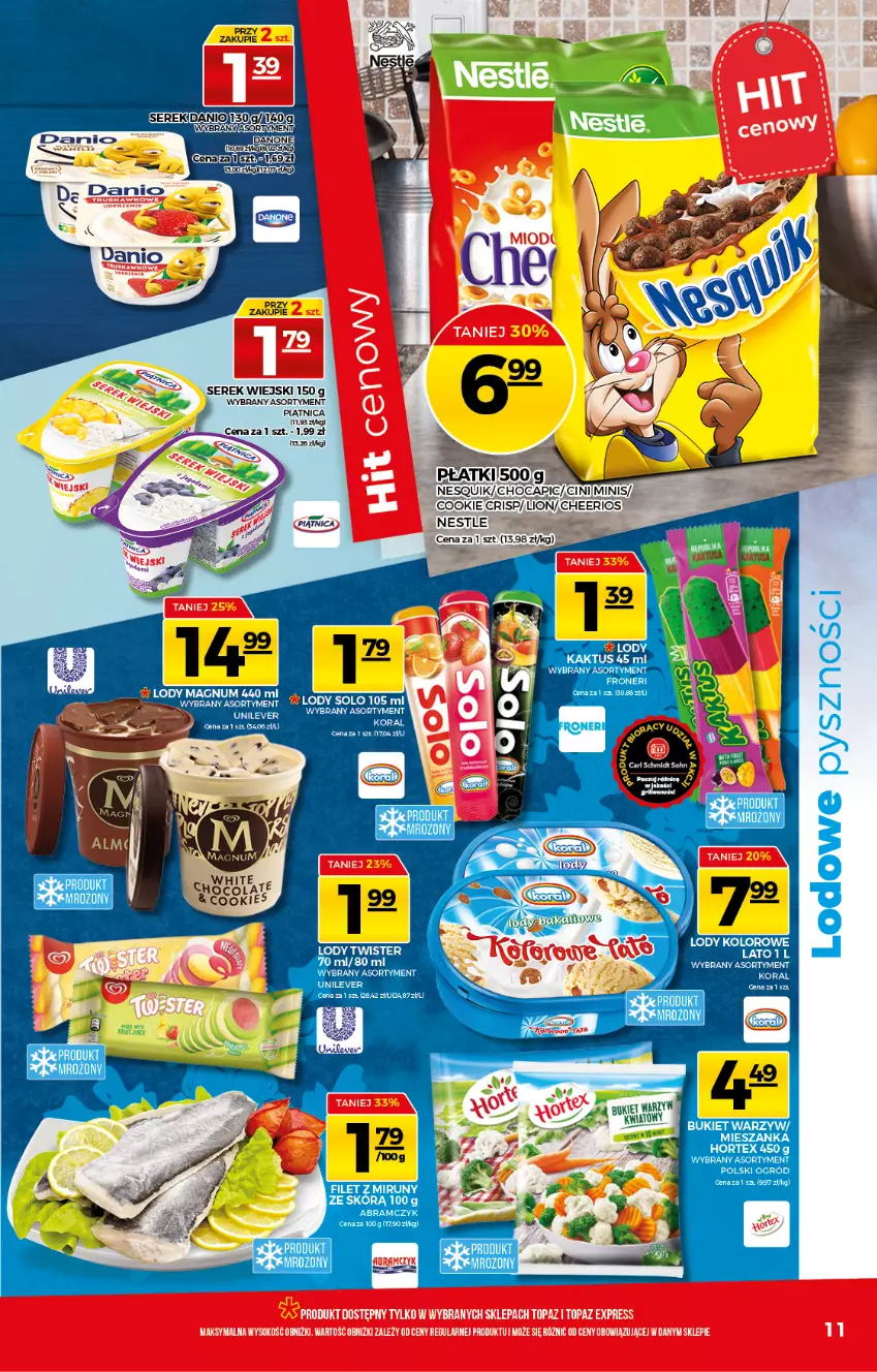 Gazetka promocyjna Topaz - Gazetka - ważna 24.06 do 30.06.2021 - strona 11 - produkty: Cheerios, Danone, Kaktus, Lion, Lody, Nesquik, Ogród, Piątnica, Ser, Serek, Serek wiejski