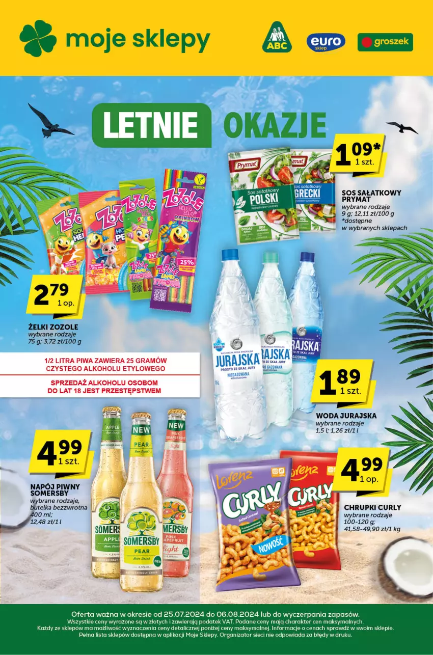 Gazetka promocyjna ABC - ważna 25.07 do 06.08.2024 - strona 1 - produkty: Chrupki, Gra, Groszek, Napój, Piwa, Prymat, Sałat, Somersby, Woda