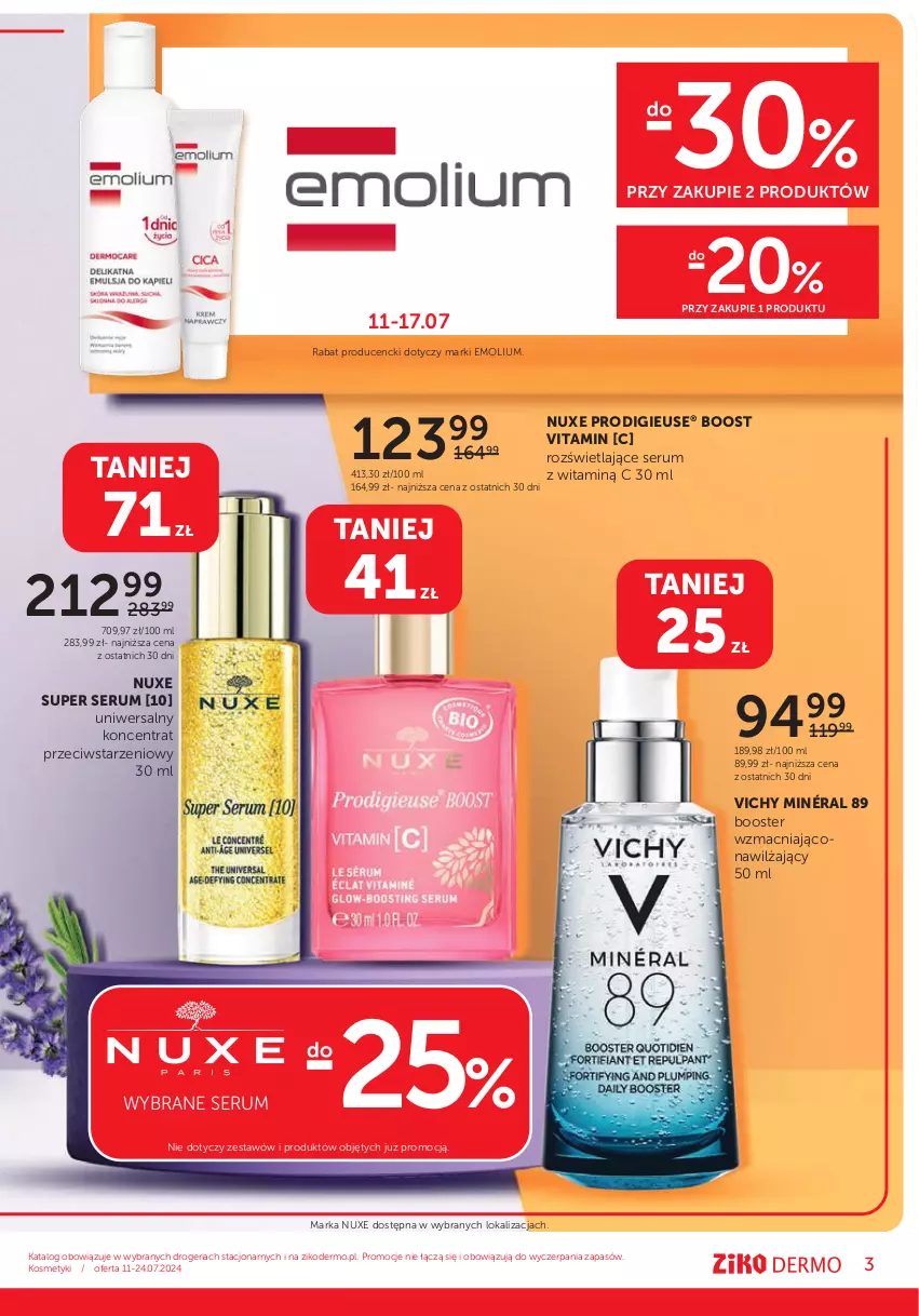 Gazetka promocyjna Ziko - Gazetka Ziko Dermo - ważna 11.07 do 24.07.2024 - strona 3 - produkty: Booster, Emolium, Nuxe, Rum, Ser, Serum, Vichy