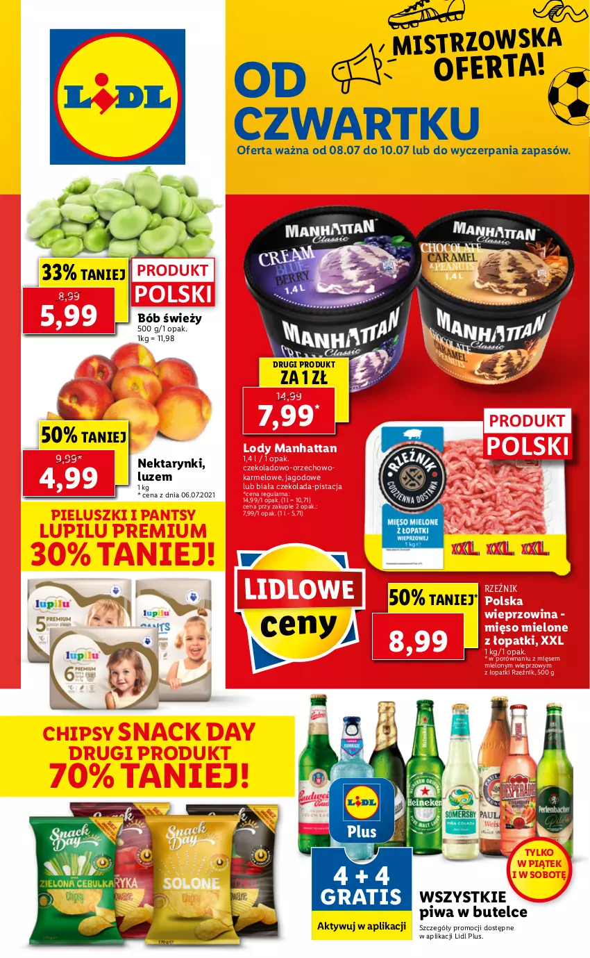 Gazetka promocyjna Lidl - GAZETKA - ważna 08.07 do 10.07.2021 - strona 1 - produkty: Chipsy, Czekolada, Gra, Lody, Mięso, Mięso mielone, Nektar, Piwa, Por, Wieprzowina