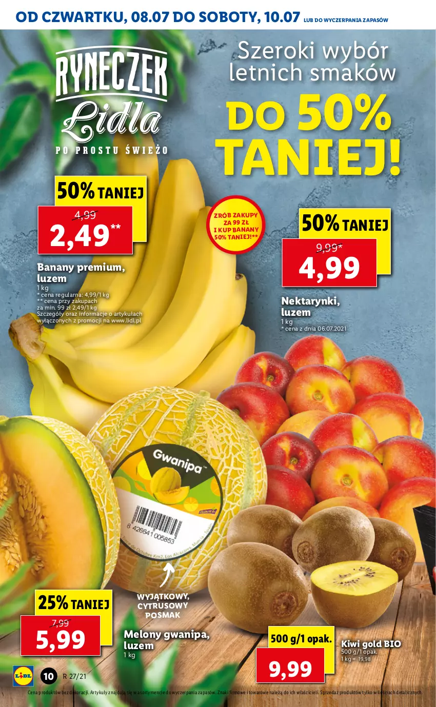 Gazetka promocyjna Lidl - GAZETKA - ważna 08.07 do 10.07.2021 - strona 10 - produkty: Banany, Kiwi, Melon, Nektar