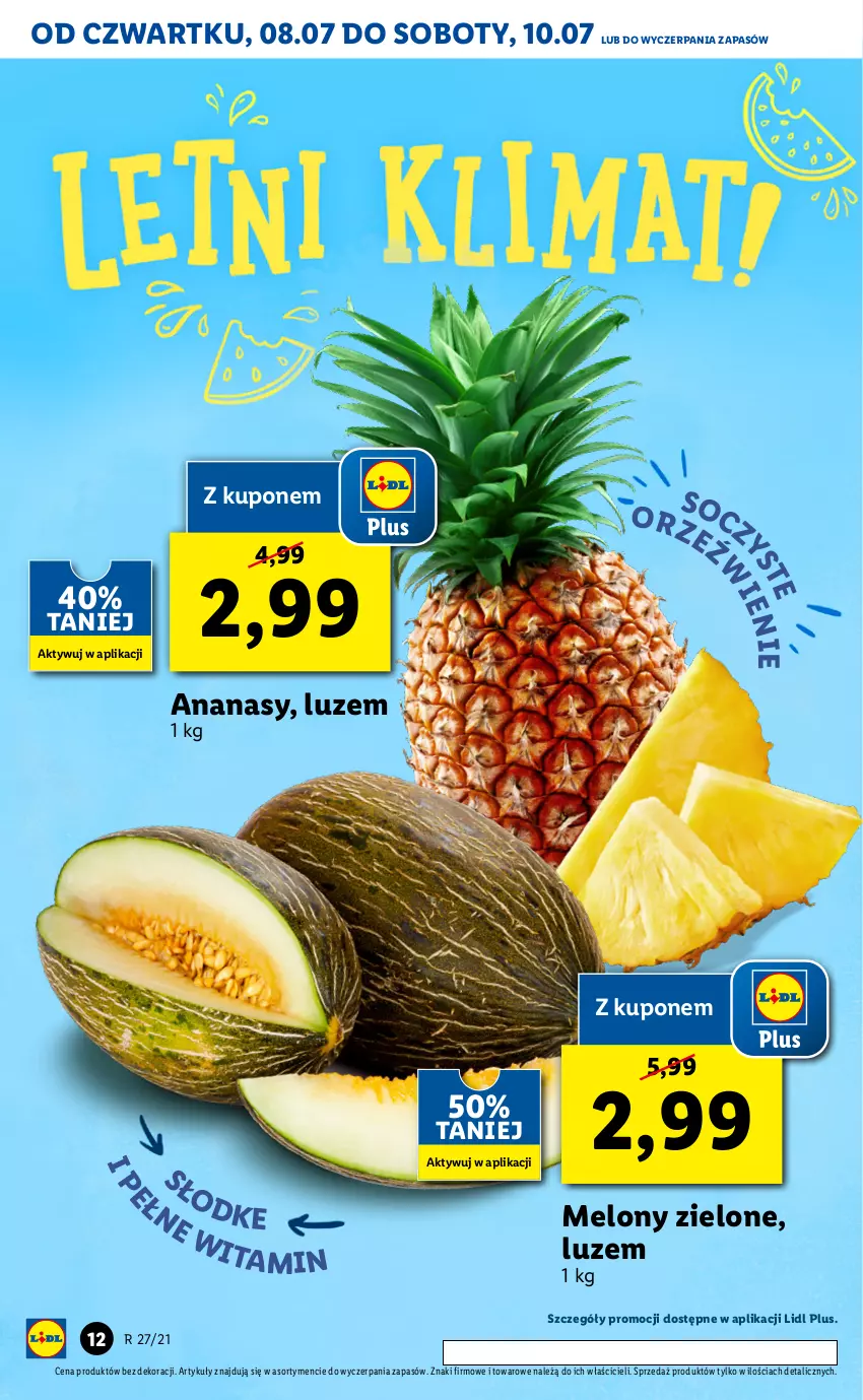 Gazetka promocyjna Lidl - GAZETKA - ważna 08.07 do 10.07.2021 - strona 12 - produkty: Ananas, Melon