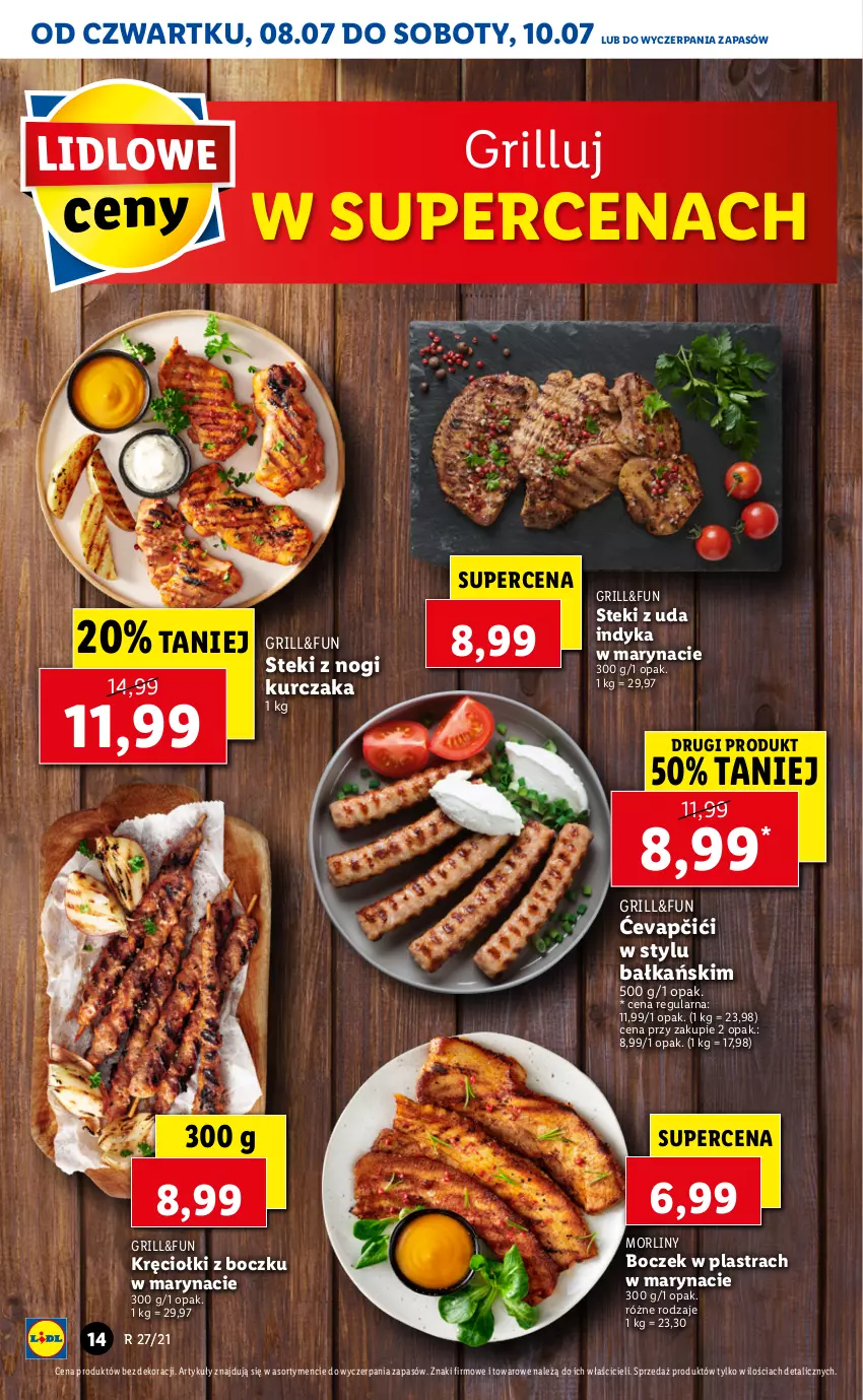 Gazetka promocyjna Lidl - GAZETKA - ważna 08.07 do 10.07.2021 - strona 14 - produkty: Boczek, Grill, Kurczak, Morliny, Stek