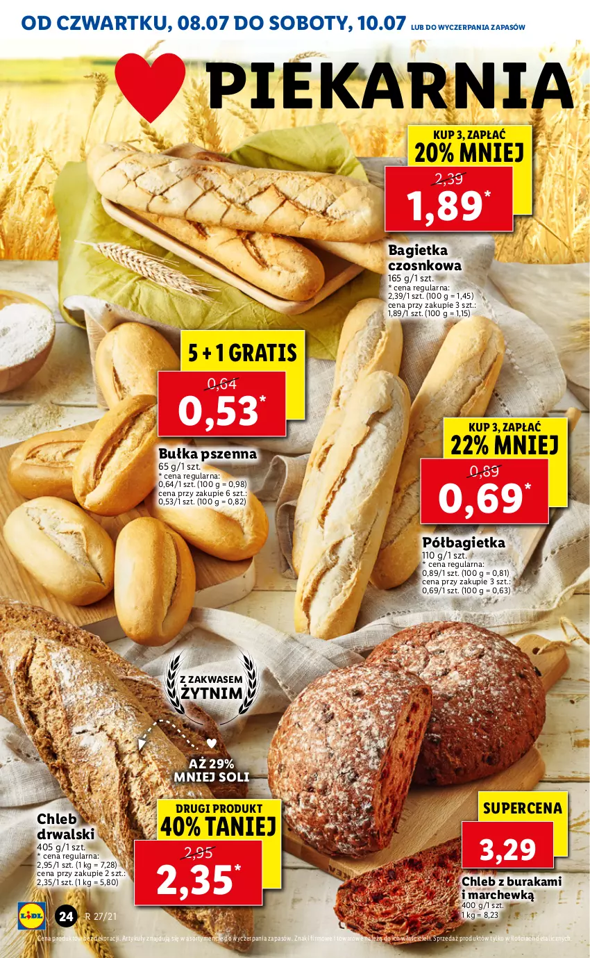 Gazetka promocyjna Lidl - GAZETKA - ważna 08.07 do 10.07.2021 - strona 24 - produkty: Bagietka, Bagietka czosnkowa, Bułka, Chleb, Gra, Półbagietka