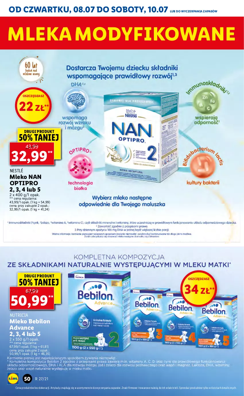 Gazetka promocyjna Lidl - GAZETKA - ważna 08.07 do 10.07.2021 - strona 50 - produkty: Mleko, Mleko Bebilon, NAN Optipro, Nestlé