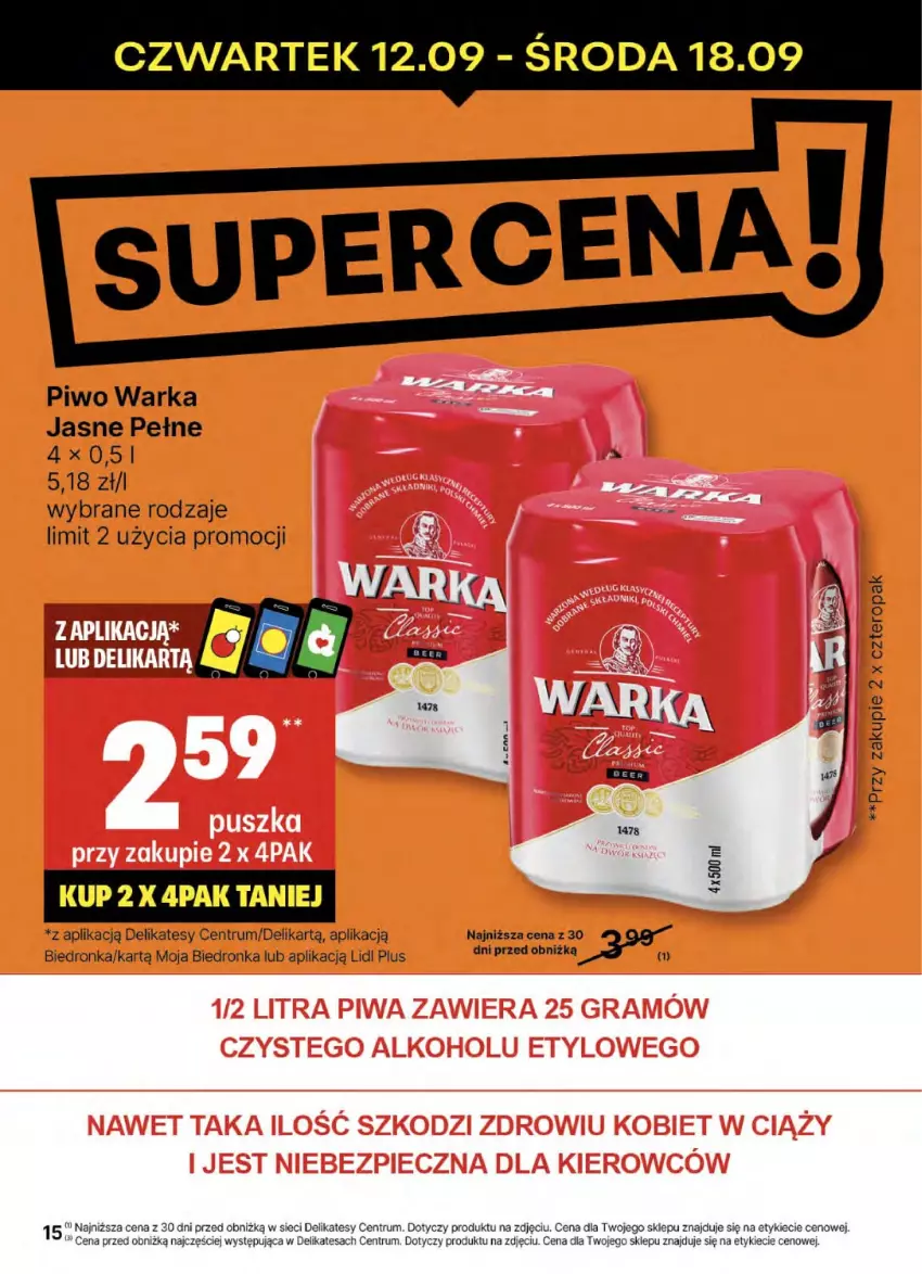 Gazetka promocyjna Delikatesy Centrum - NOWA GAZETKA Delikatesy Centrum od 12 września! 12-18.09.2024 - ważna 12.09 do 18.09.2024 - strona 15 - produkty: Dron, Piwo, Rum, Warka