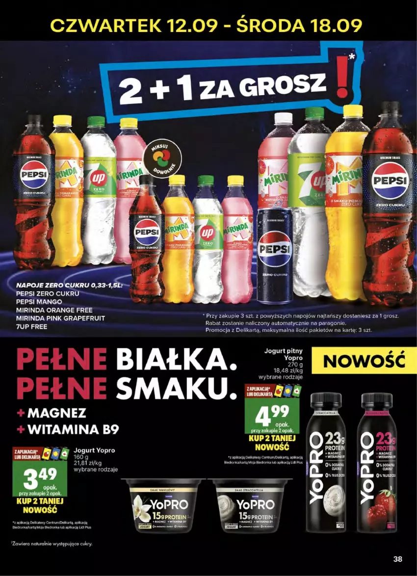 Gazetka promocyjna Delikatesy Centrum - NOWA GAZETKA Delikatesy Centrum od 12 września! 12-18.09.2024 - ważna 12.09 do 18.09.2024 - strona 38 - produkty: 7up, Dron, Gra, Jogurt, Magnez, Mango, Mirinda, Orka, Pepsi, Rum