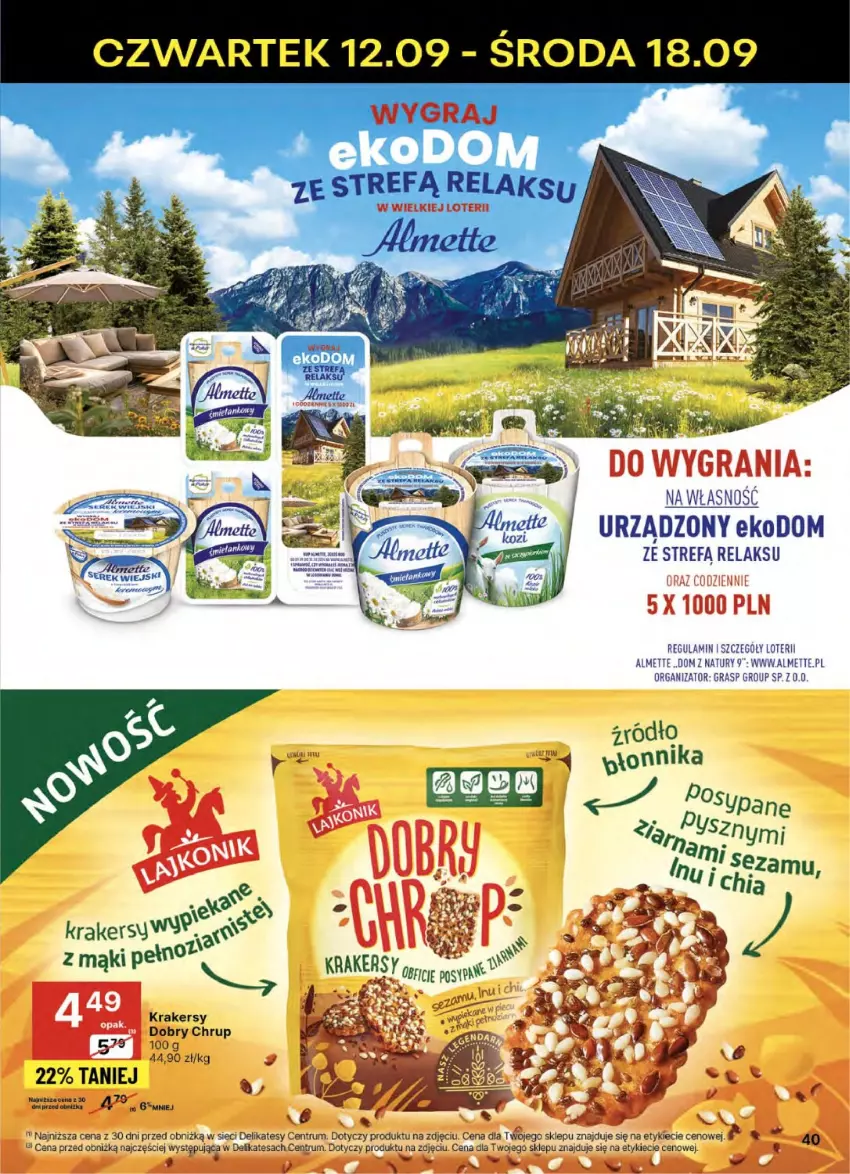 Gazetka promocyjna Delikatesy Centrum - NOWA GAZETKA Delikatesy Centrum od 12 września! 12-18.09.2024 - ważna 12.09 do 18.09.2024 - strona 40 - produkty: Almette, Gra, Krakersy, Por, Rum