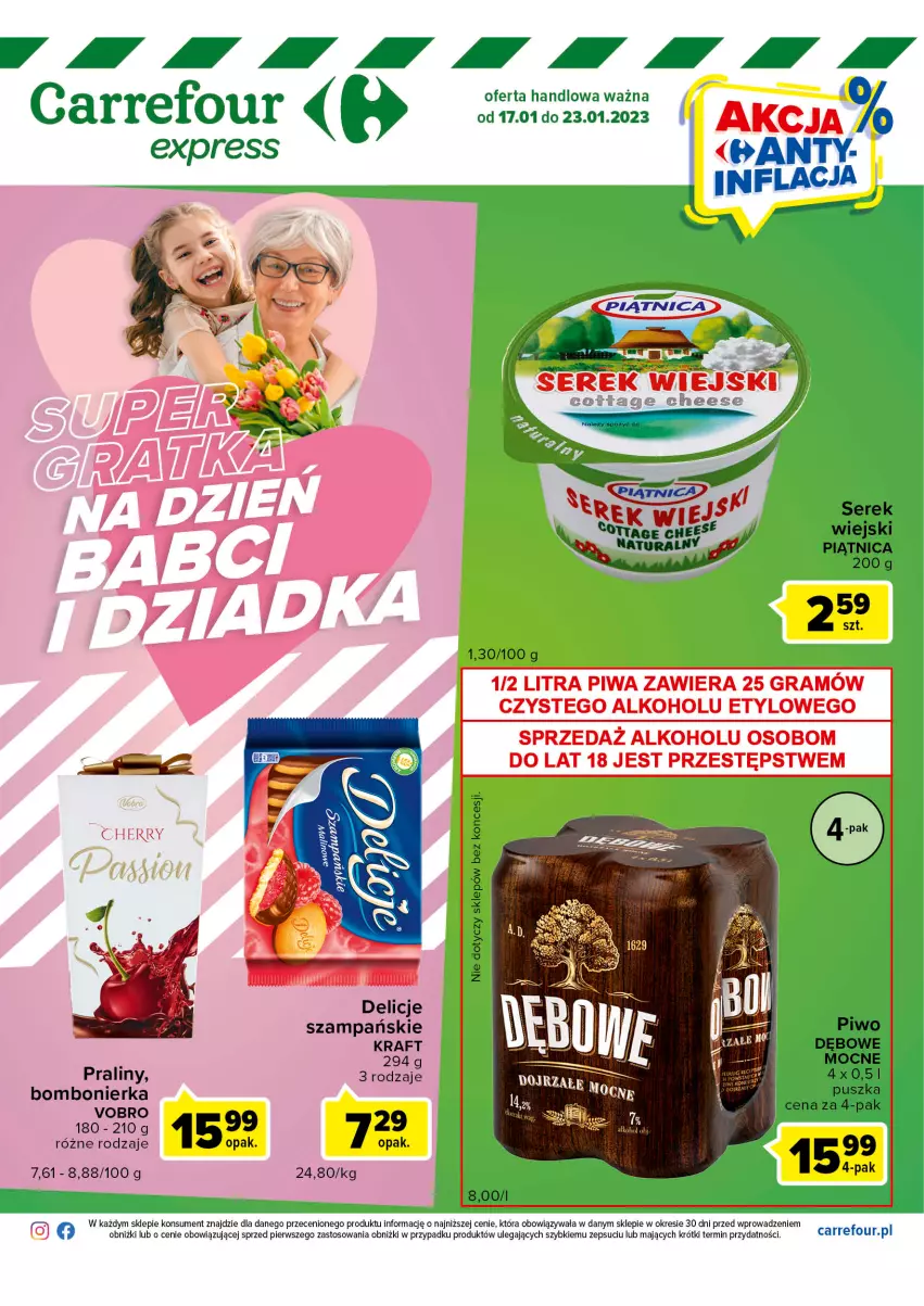 Gazetka promocyjna Carrefour - Gazetka Express - ważna 17.01 do 23.01.2023 - strona 2 - produkty: Delicje, Gra, Piątnica, Piwa, Piwo, Praliny, Ser, Serek, Serek wiejski