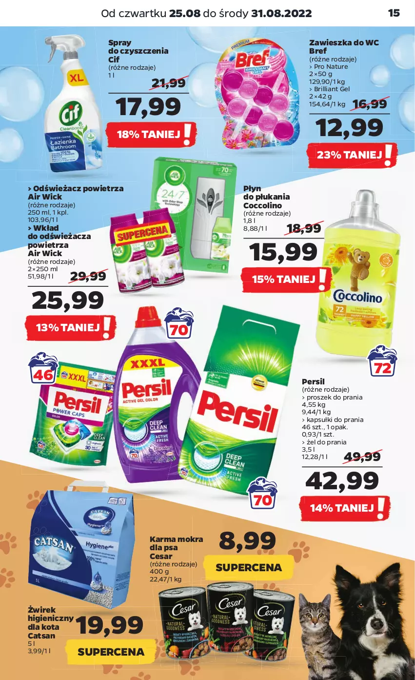 Gazetka promocyjna Netto - Artykuły spożywcze - ważna 25.08 do 31.08.2022 - strona 15 - produkty: Air Wick, Bref, Cif, Coccolino, Kapsułki do prania, Odświeżacz powietrza, Persil, Płyn do płukania, Proszek do prania, Spray do czyszczenia, Zawieszka do wc