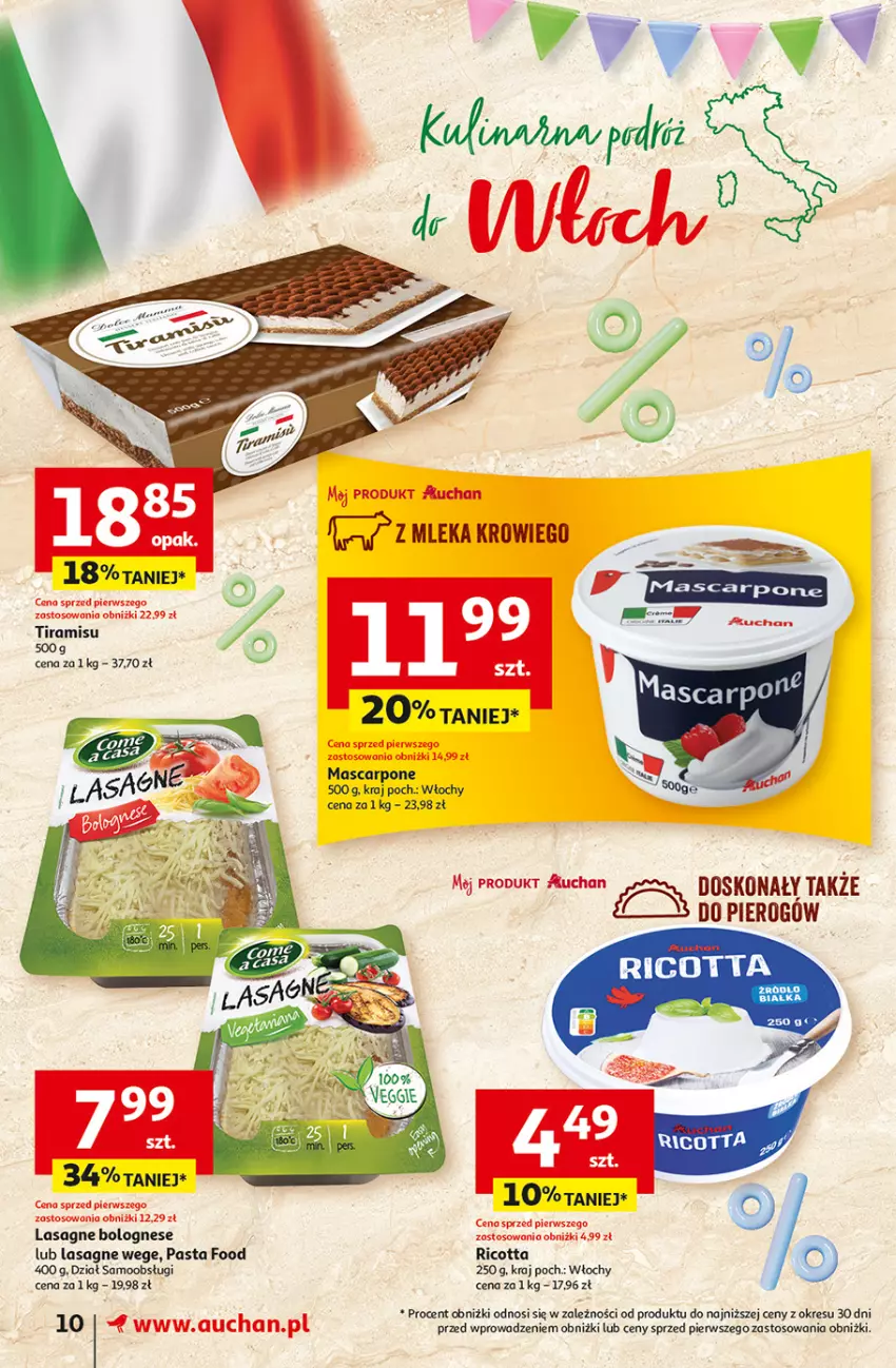 Gazetka promocyjna Auchan - Gazetka Jeszcze taniej na urodziny Supermarket Auchan - ważna 09.05 do 15.05.2024 - strona 10 - produkty: Lasagne, Lasagne bolognese, Mascarpone, Ricotta