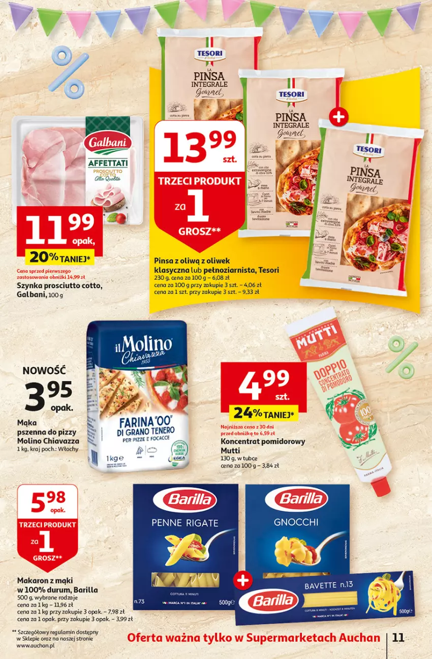 Gazetka promocyjna Auchan - Gazetka Jeszcze taniej na urodziny Supermarket Auchan - ważna 09.05 do 15.05.2024 - strona 11 - produkty: Barilla, Chia, Fa, Galbani, Gnocchi, Gra, Koncentrat pomidorowy, LG, Makaron, Penne, Prosciutto, Rum, Szynka