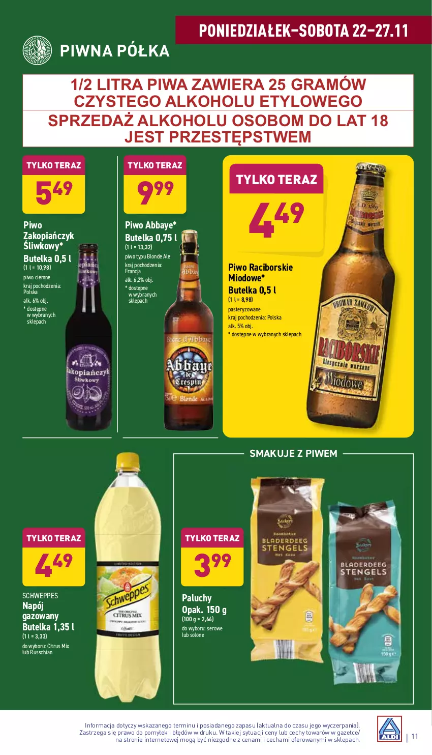 Gazetka promocyjna Aldi - Katalog spożywczy - ważna 22.11 do 27.11.2021 - strona 11 - produkty: Chia, Gra, Napój, Napój gazowany, Piwa, Piwo, Półka, Schweppes, Ser, Tera