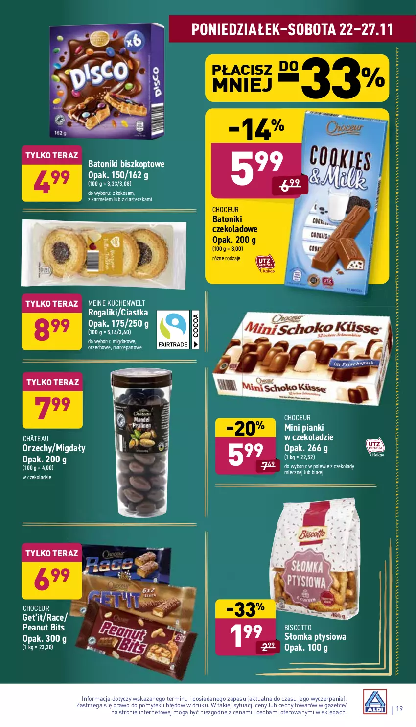 Gazetka promocyjna Aldi - Katalog spożywczy - ważna 22.11 do 27.11.2021 - strona 19 - produkty: Baton, Ciastka, Kokos, Migdały, Rogal, Tera, Tonik