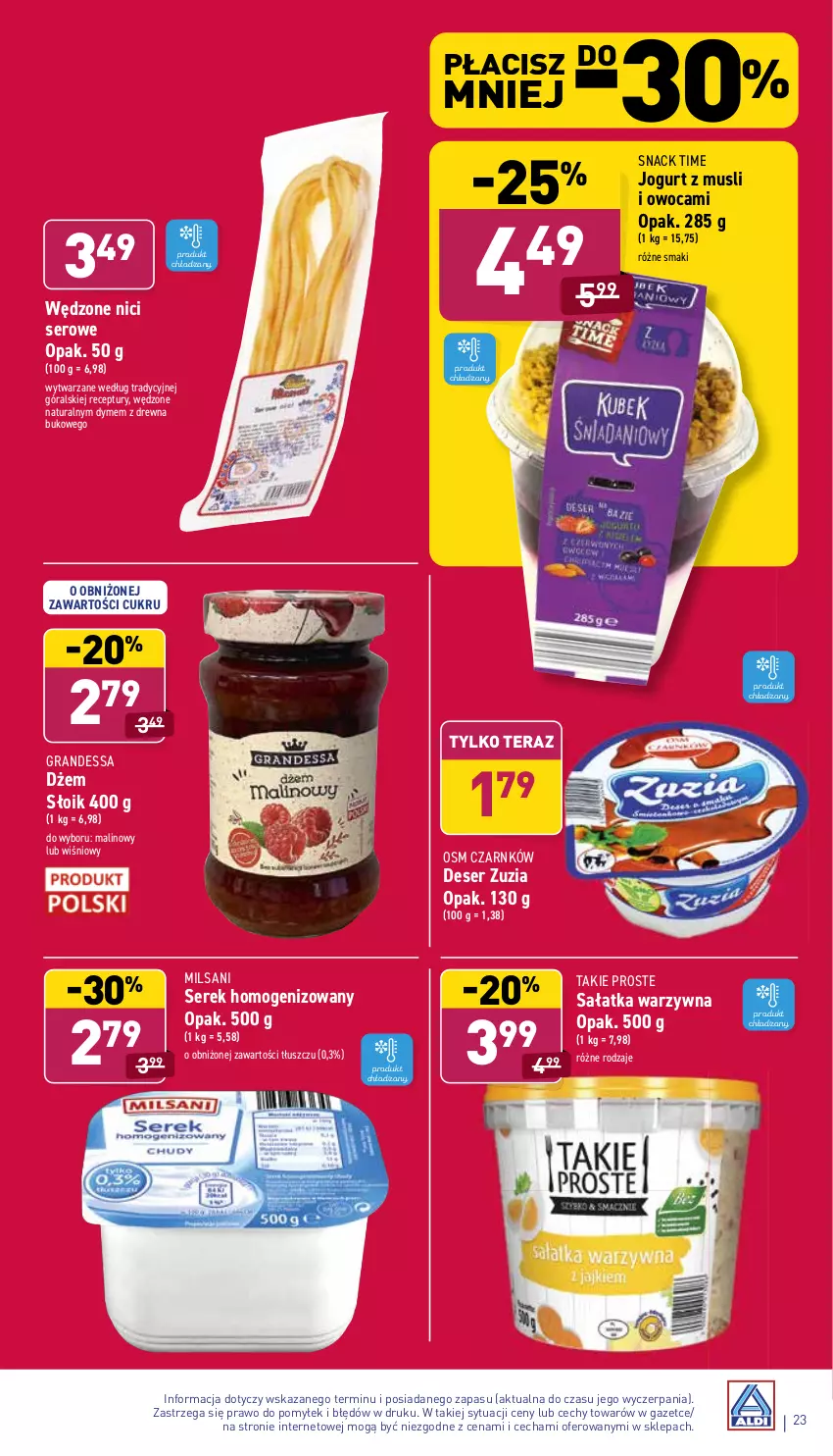 Gazetka promocyjna Aldi - Katalog spożywczy - ważna 22.11 do 27.11.2021 - strona 23 - produkty: Deser, Dżem, Gra, Jogurt, Mus, Sałat, Sałatka, Sałatka warzywna, Ser, Serek, Serek homogenizowany, Tera