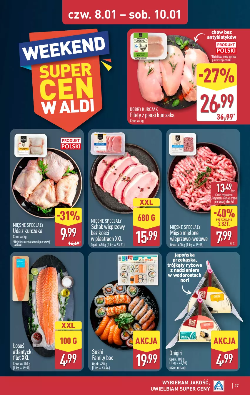 Gazetka promocyjna Aldi - Pełna oferta - ważna 05.01 do 10.01.2026 - strona 27 - produkty: Fa, Kurczak, Mięsne specjały, Mięso, Mięso mielone, Ryż, Schab wieprzowy, Sushi