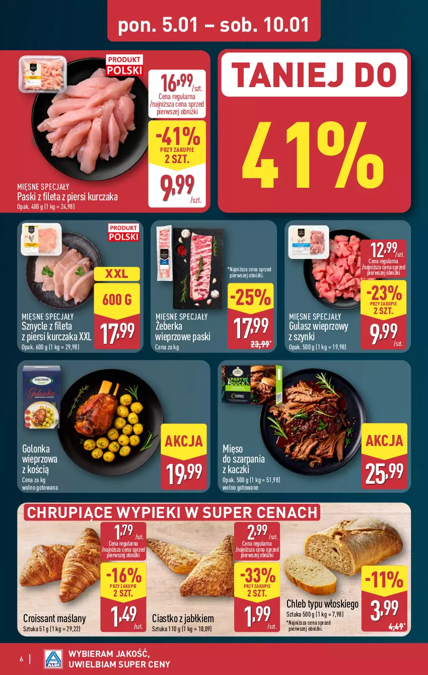 Gazetka promocyjna Aldi - Pełna oferta - ważna 05.01 do 10.01.2026 - strona 6 - produkty: Chleb, Chleb typu włoskiego, Croissant, Golonka wieprzowa, Kurczak, Mięsne specjały, Mięso