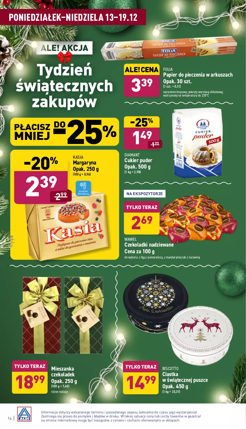 Gazetka promocyjna Aldi - ważna 13.12 do 19.12.2021 - strona 14 - produkty: Ciastka, Cukier, Cukier puder, Diamant, Kasia, Margaryna, Papier, Papier do pieczenia, Piec, Puder, Tera, Wawel