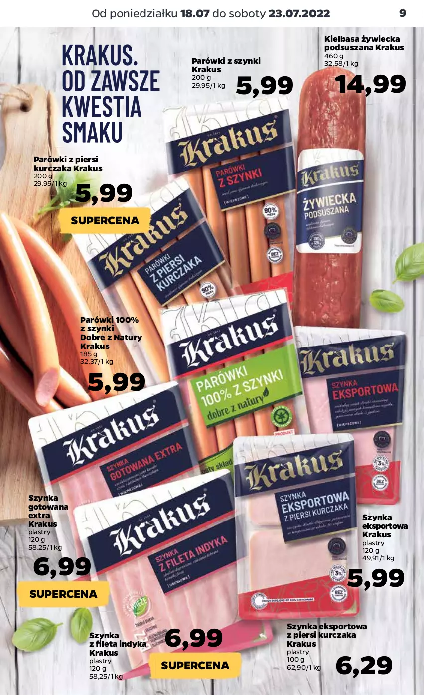 Gazetka promocyjna Netto - Artykuły spożywcze oraz Akcesoria i dodatki - ważna 18.07 do 23.07.2022 - strona 9 - produkty: Kiełbasa, Krakus, Kurczak, Parówki, Parówki z piersi kurczaka, Parówki z szynki, Por, Sport, Szynka