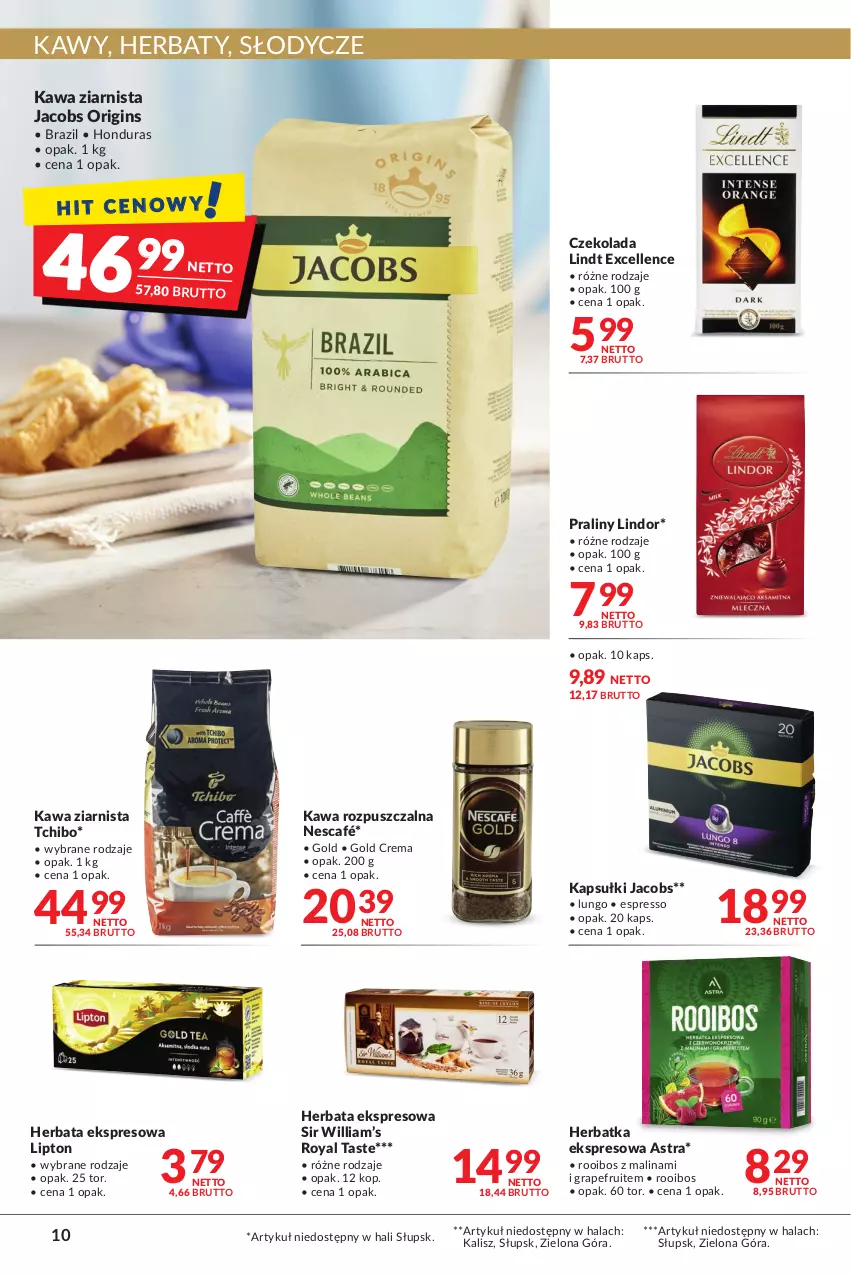 Gazetka promocyjna Makro - Najlepsze oferty - ważna 18.10 do 31.10.2022 - strona 10 - produkty: Czekolada, Gin, Gra, Herbata, Jacobs, Kawa, Kawa rozpuszczalna, Kawa ziarnista, Lindor, Lindt, Lipton, Nescafé, Praliny, Tchibo