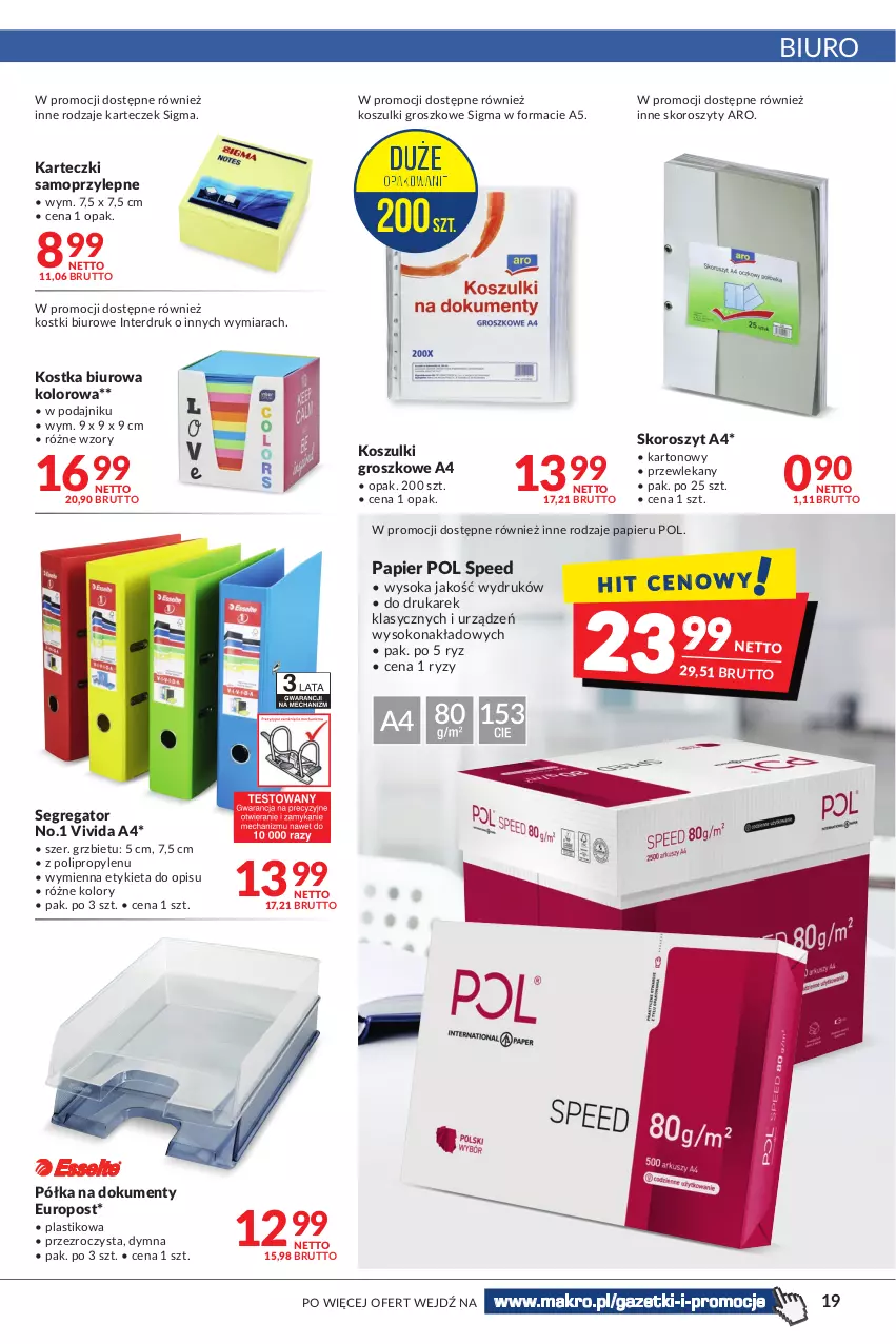 Gazetka promocyjna Makro - Najlepsze oferty - ważna 18.10 do 31.10.2022 - strona 19 - produkty: Biuro, Karteczki samoprzylepne, Kosz, Mop, Papier, Półka, Sok