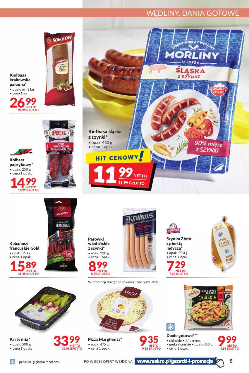 Gazetka promocyjna Makro - Najlepsze oferty - ważna 18.10 do 31.10.2022 - strona 5 - produkty: Dania gotowe, Danie gotowe, Gyros, Kabanos, Kiełbasa, Kiełbasa krakowska, Kiełbasa śląska, Parówki, Pizza, Pizza margherita, Szynka, Virtu