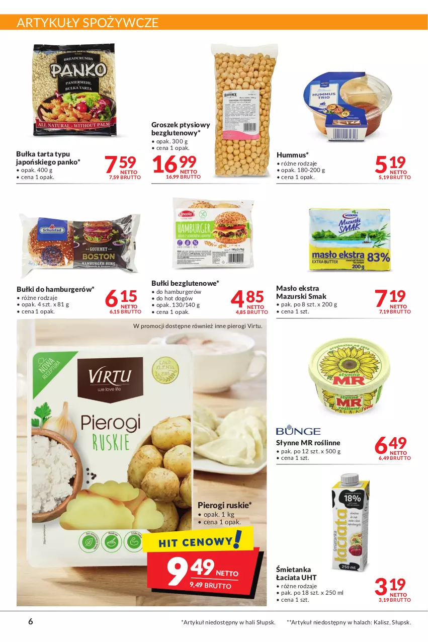 Gazetka promocyjna Makro - Najlepsze oferty - ważna 18.10 do 31.10.2022 - strona 6 - produkty: Artykuły spożywcze, Bułka, Bułka tarta, Burger, Groszek, Groszek ptysiowy, Hamburger, Hot dog, Hummus, Masło, Mus, Pierogi, Słynne, Słynne MR Roślinne, Tarta, Virtu