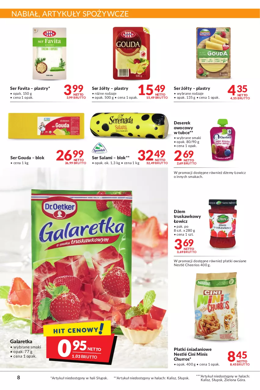 Gazetka promocyjna Makro - Najlepsze oferty - ważna 18.10 do 31.10.2022 - strona 8 - produkty: Artykuły spożywcze, Cheerios, Cini Minis, Danio, Deser, Dżem, Fa, Favita, Gala, Galaretka, Gouda, Nestlé, Płatki owsiane, Salami, Ser, Ser salami, Serek