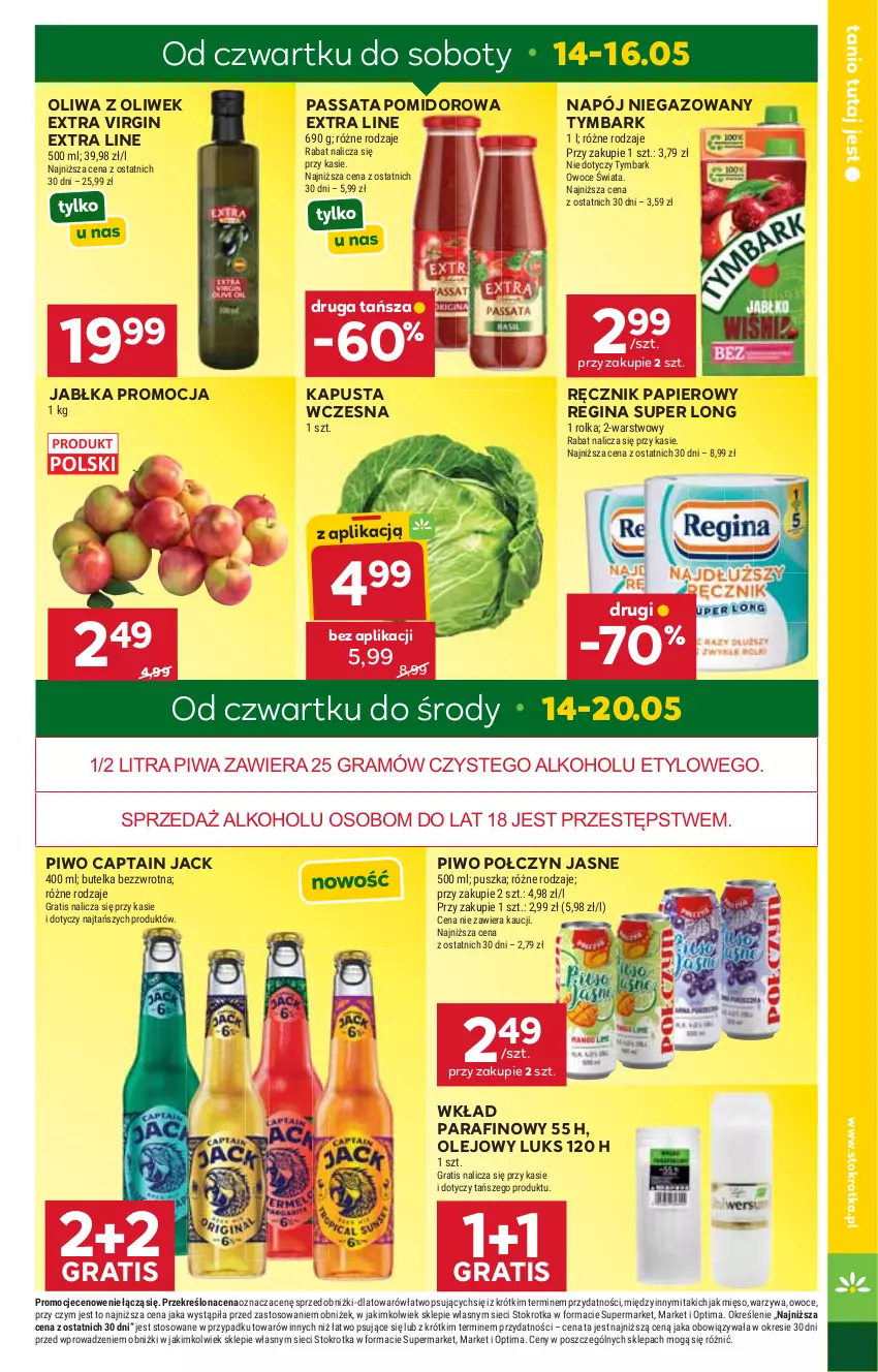 Gazetka promocyjna Stokrotka - Market - ważna 14.05 do 20.05.2026 - strona 3 - produkty: Captain Jack, Gin, Gra, Jabłka, Mięso, Napój, Napój niegazowany, Olej, Oliwa z oliwek, Optima, Owoce, Papier, Piwa, Piwo, Ręcznik, Tymbark, Warzywa