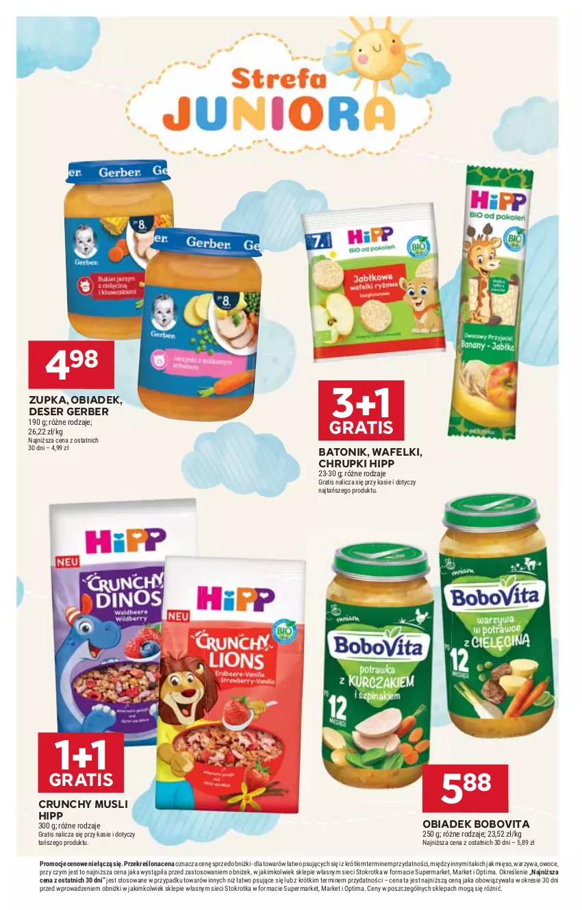 Gazetka promocyjna Stokrotka - Market - ważna 14.05 do 20.05.2026 - strona 32 - produkty: Baton, BoboVita, Chrupki, Deser, Gerber, Gra, HiPP, Mięso, Mus, Optima, Owoce, Ser, Tonik, Warzywa