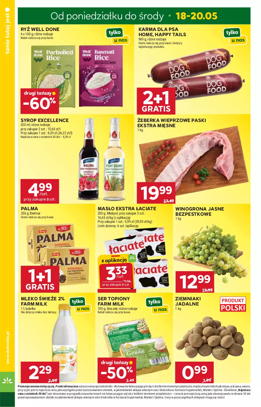 Gazetka promocyjna Stokrotka - Market - ważna 14.05 do 20.05.2026 - strona 4 - produkty: Fa, Farm Milk, Gra, Masło, Mięso, Mleko, Optima, Owoce, Palma, Ryż, Ser, Ser topiony, Syrop, Top, Warzywa, Wino, Winogrona, Ziemniaki